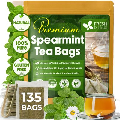 Spearmint Tea Bags, 100% Natural & Pure Spearmint Leaves. Loose Leaf Spearmint Herbal Tea. Spearmint Leaf Tea. No Sugar, No Caffeine, No Gluten, Vegan.