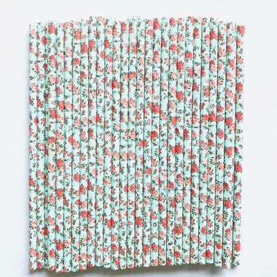 10000 pcs Biodegradable Paper Drinking Straws Wholesale, Cheap Restaurant Cafe Cocktail Juice Bar Baby Shower Wedding Rose Flower Garden Craft Lollipop Cake Pop Sticks (Light Blue with Floral)