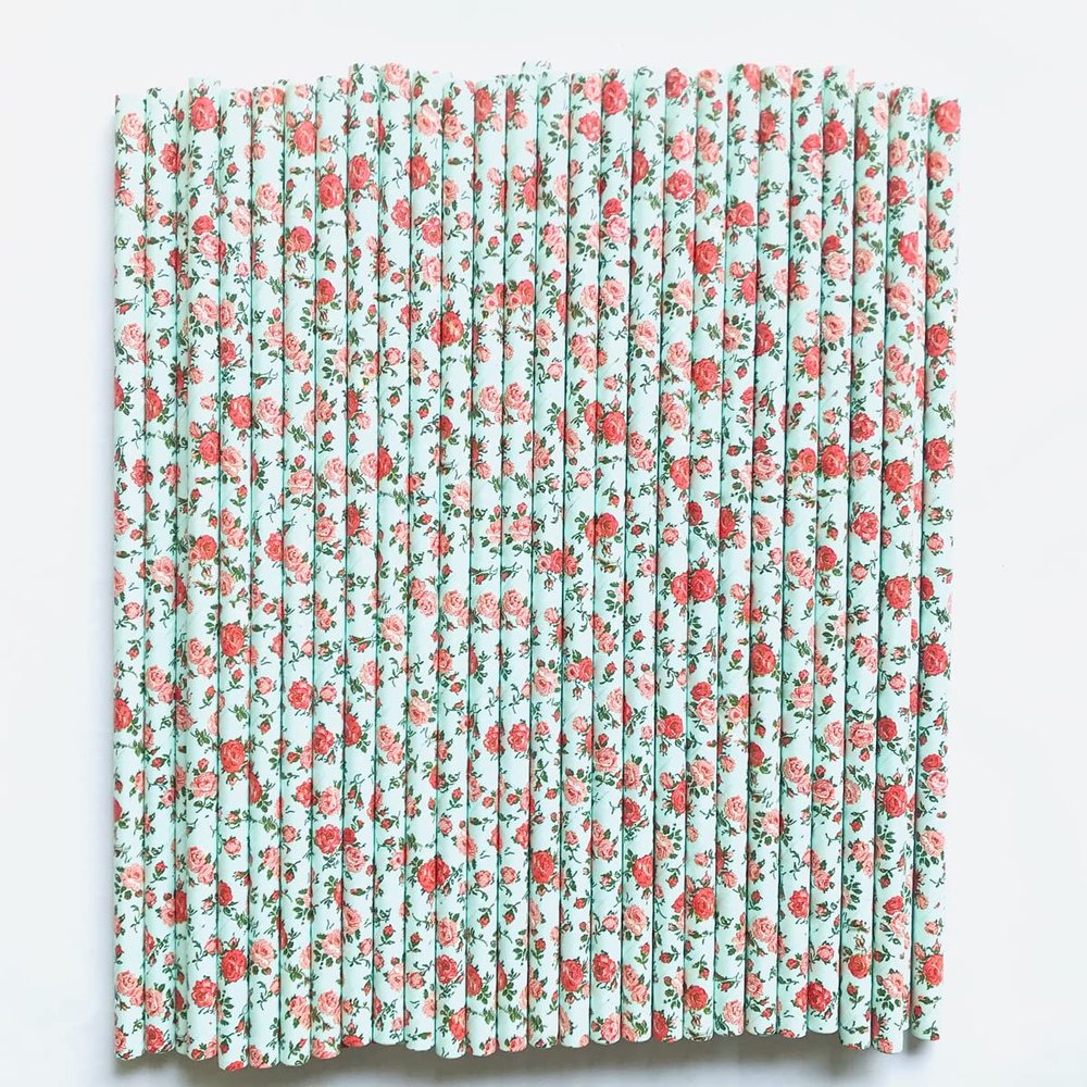 10000 pcs Biodegradable Paper Drinking Straws Wholesale, Cheap Restaurant Cafe Cocktail Juice Bar Baby Shower Wedding Rose Flower Garden Craft Lollipop Cake Pop Sticks (Light Blue with Floral)