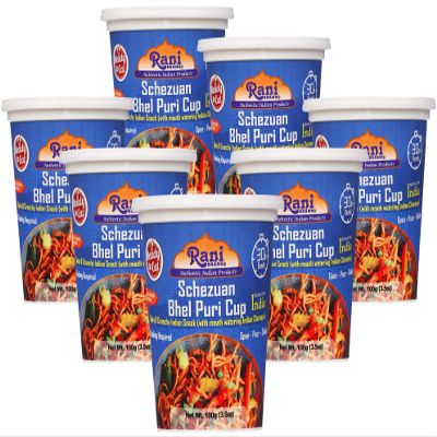 Rani Schezuan Bhel Puri Cup (Spicy & Crunchy Indian Snack w/ mouth watering Indian Chutneys) 3.5oz (100g), Pack of 6+1 FREE ~ Ready to Eat | Vegan | NON-GMO | Indian Origin