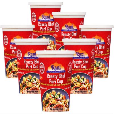 Rani Roasty Bhel Puri Cup (Spicy & Crunchy Indian Snack w/ mouth watering Indian Chutneys) 3.5oz (100g), Pack of 6+1 FREE ~ Ready to Eat | Vegan | NON-GMO | Indian Origin