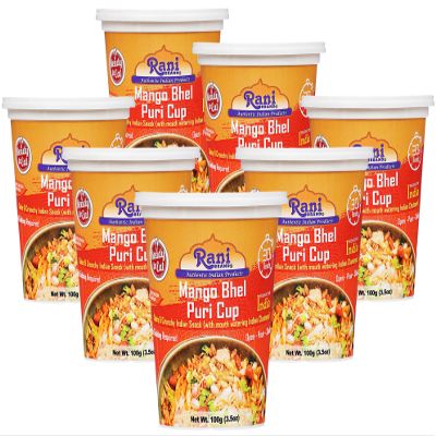 Rani Mango Bhel Puri Cup (Spicy & Crunchy Indian Snack w/ mouth watering Indian Chutneys) 3.5oz (100g), Pack of 6+1 FREE ~ Ready to Eat | Vegan | NON-GMO | Indian Origin