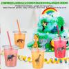 Inbagi 100 Sets 12oz Disposable Cups with Lids and Straws with Stickers for Birthday Baby Shower Disposable Cold Party Favor Drinking Cups (Animal Style) view 4