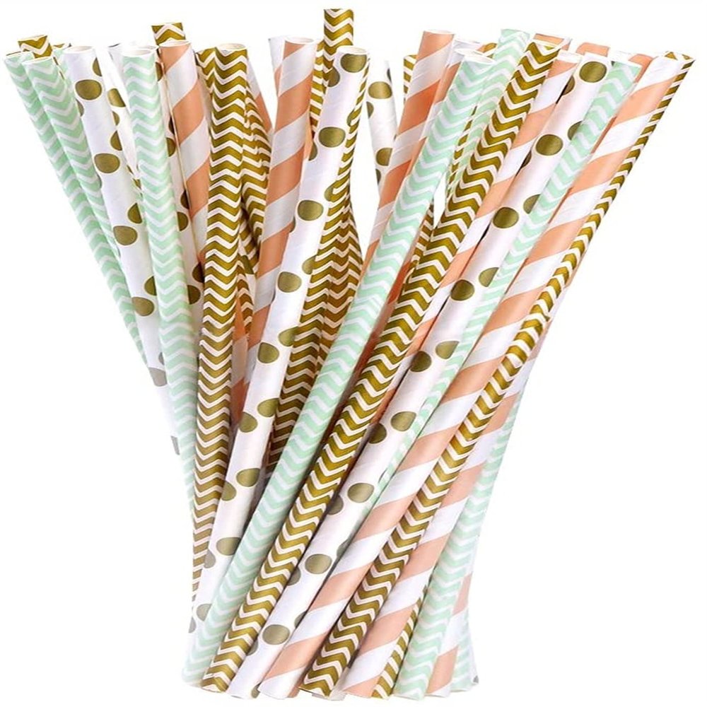 WHATON Pack Of 100 Paper Straws Colorful Paper Straws Paper Drinking Straws Disposable Straws For Birthday Wedding Baby Shower Celebration Accesories