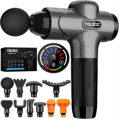TOLOCO Massage Gun, Upgrade Deep Tissue Back Massager with 10 Replacement Heads, Percussion Massage Guns for Athletes for Pain Relief, Super Quiet Electric Massager for Valentine Gift, Carbon