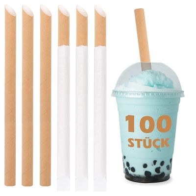 WHATON 100pcs Paper Bubble Tea Straws, Boba Paper Straws, Pointed Kraft Paper Straws, Wrapped Drinking Straws, Disposable Straws Accesories