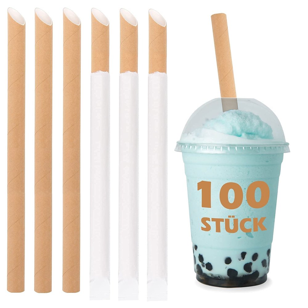 WHATON 100pcs Paper Bubble Tea Straws, Boba Paper Straws, Pointed Kraft Paper Straws, Wrapped Drinking Straws, Disposable Straws Accesories