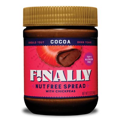 Finally Nut Free Cocoa Spread - Chocolate, Lower Sugar Chickpea Spread, Plant Based, Top-9 Allergen-Free & School Safe.