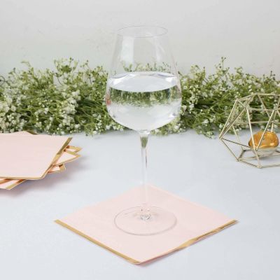 Efavormart 50 Pack | 2 Ply Soft Blush With Gold Foil Edge Party Paper Napkins, Dinner Cocktail Beverage Napkins