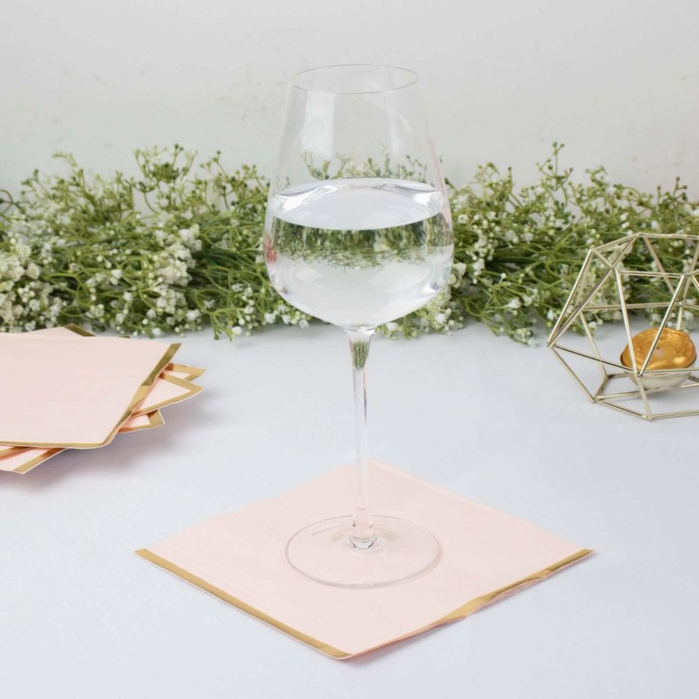 Efavormart 50 Pack | 2 Ply Soft Blush With Gold Foil Edge Party Paper Napkins, Dinner Cocktail Beverage Napkins