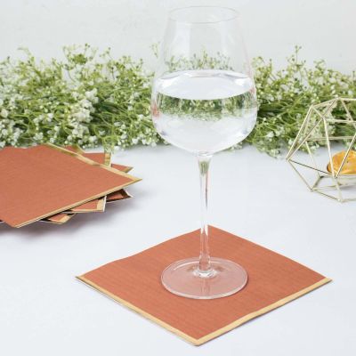 Efavormart 50 Pack | 2 Ply Soft Terracotta With Gold Foil Edge Party Paper Napkins, Dinner Cocktail Beverage Napkins