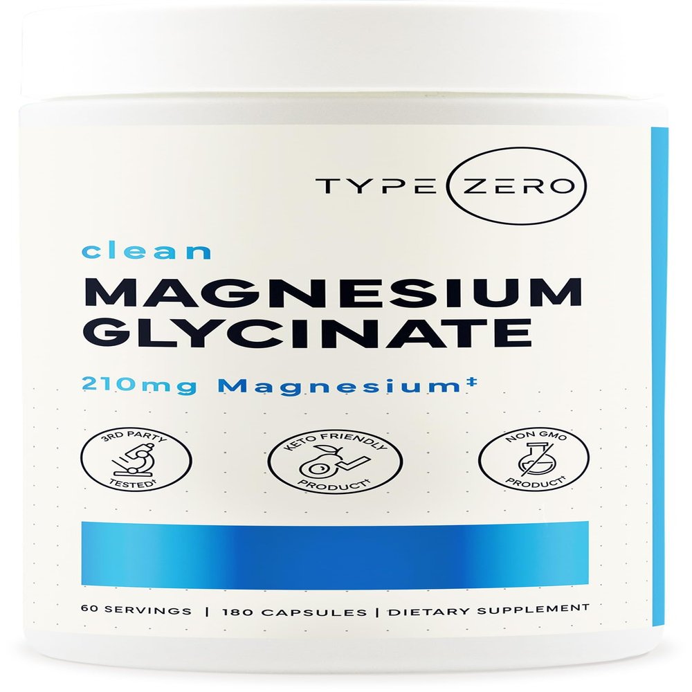 Type Zero Magnesium Glycinate (210mg | 180 Capsules) Pure, Non-GMO, Gluten Free, Natural High Absorption Magnesium Supplement