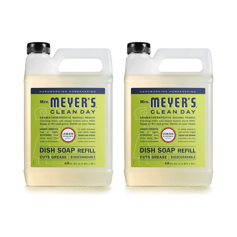 Mrs. MEYER'S Clean Day Liquid Dish Soap Refill, Lemon Verbena, 48 Fl Oz. (Pack of 2)