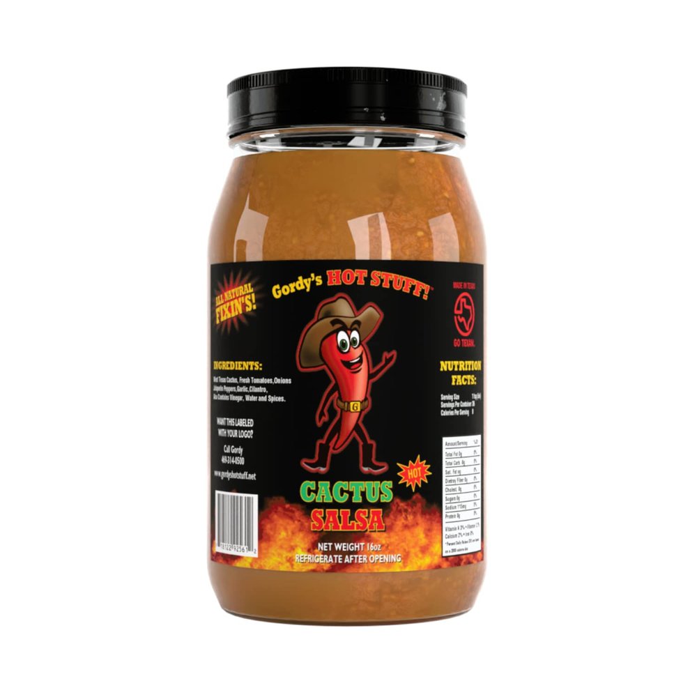 Gordy's Hot Stuff! Hot Cactus Salsa - Made in Texas with West Texas Cactus, Fresh Tomatoes, and Fiery Jalapeo Peppers - 16oz