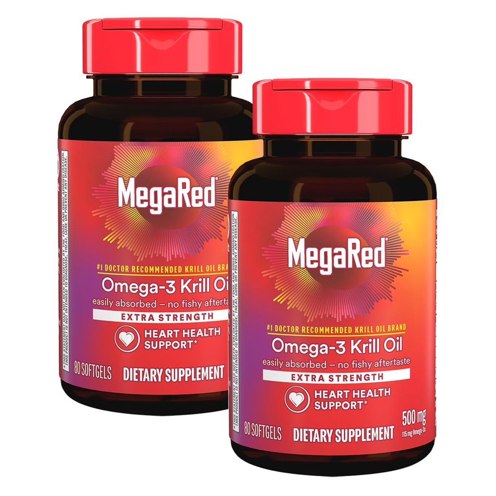 MegaRed 350mg Omega 3 Supplement with EPA/DHA, Astaxanthin & Phospholipids, No Fish Oil Aftertaste Supports Heart, Brain, Joint and Eye Health, 120 Count Softgels (2 Pack)