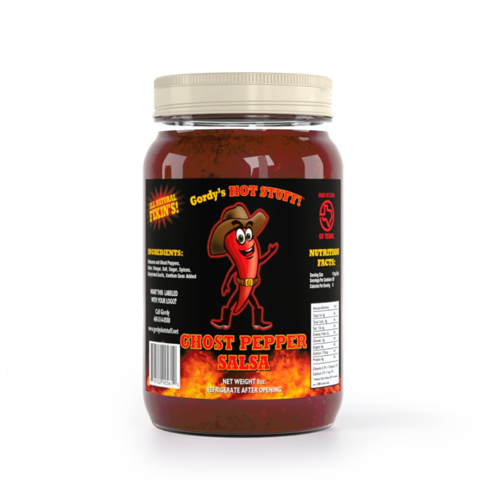 Gordy's Hot Stuff! Ghost Pepper Salsa - Made in Texas with Fiery Ghost Peppers and Habanero Peppers - 8oz