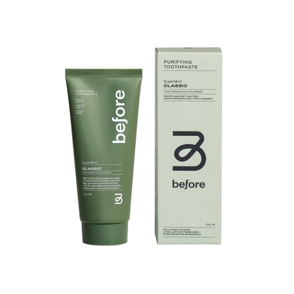Before | Classic Anti-Cavity Toothpaste | Vegan, Reduces Plaque for Gum Health, Balanced Foaming, Low Abrasion, Long Lasting Minty Fresh Breath, Plant-Based Sugarcane Tube, Made in The USA  3.5oz
