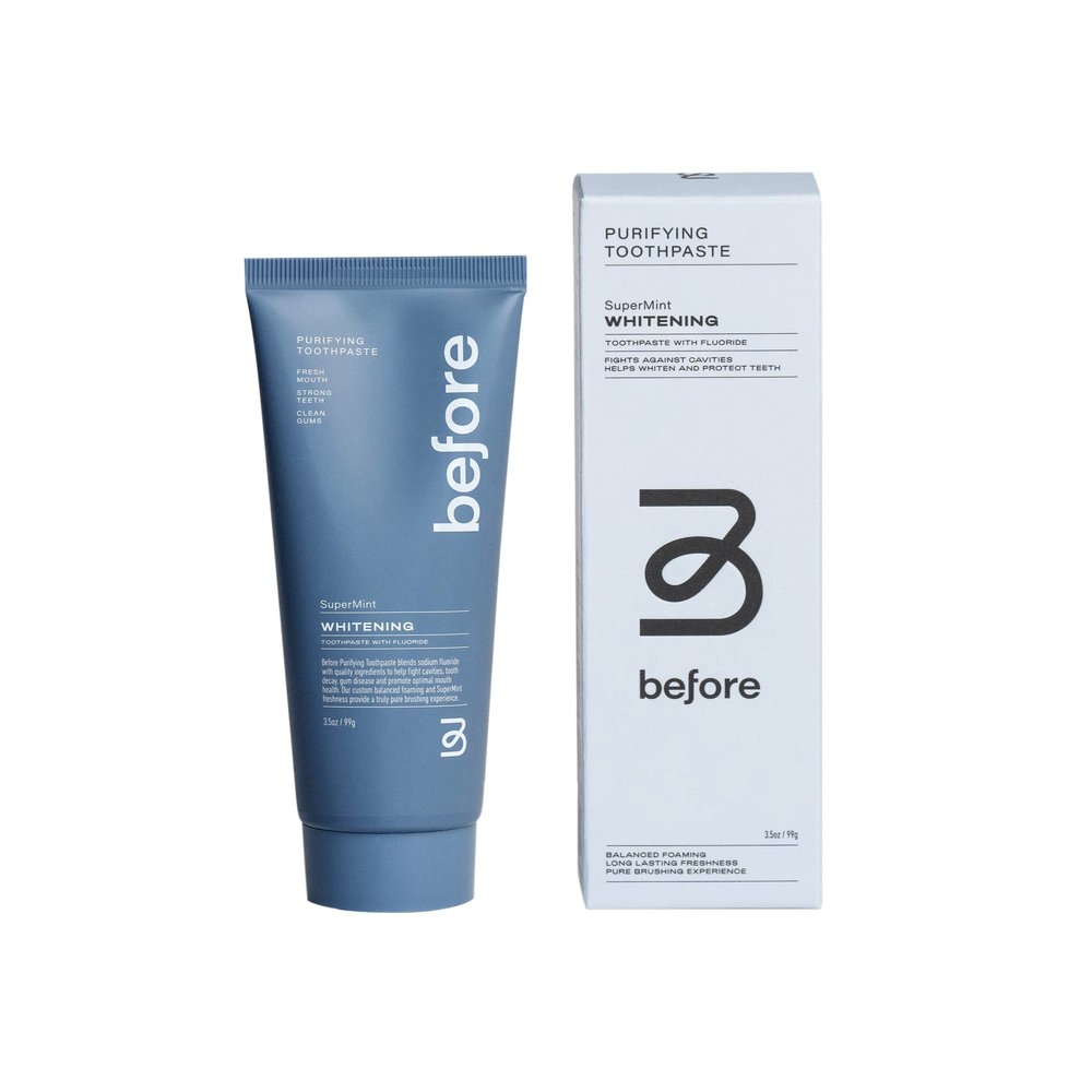 Before | Whitening Anti-Cavity Toothpaste | Vegan, Reduces Plaque for Gum Health, Balanced Foaming, Low Abrasion, Long Lasting Minty Fresh Breath, Plant-Based Sugarcane Tube, Made in The USA  3.5oz