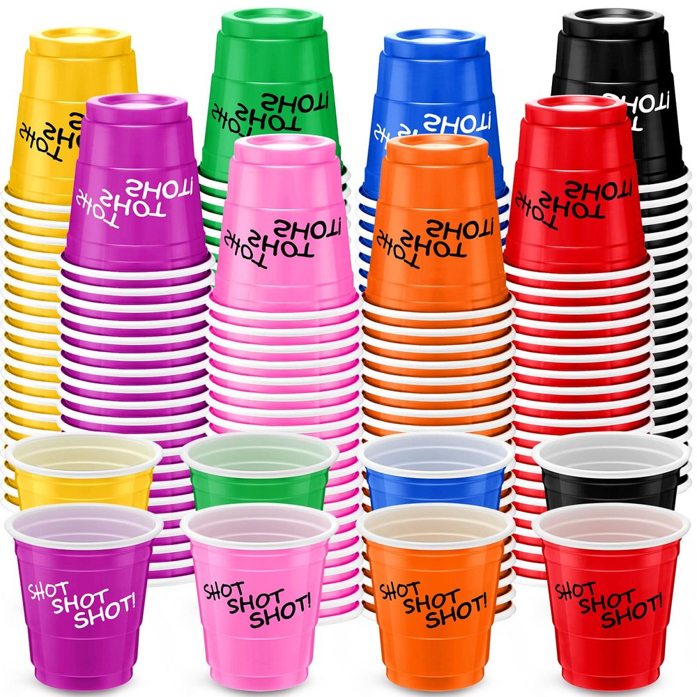 Lounsweer 100 Pieces Plastic Cups 2 oz Disposable Cups Mini 2 oz Party Glasses for Bachelorette Birthday Tasting Serving Samples Cups Halloween Christmas Party Favors Supplies (Colorful)