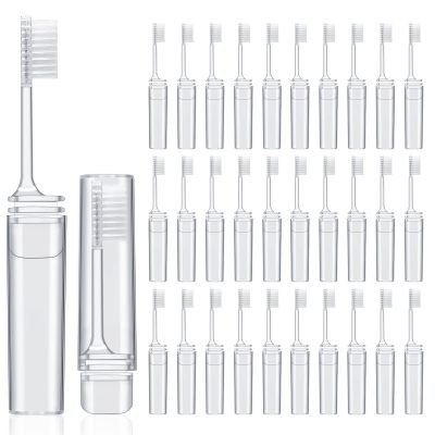 Rtteri 50 Pcs Travel Toothbrush Kit Bulk Folding Tooth Brush with Cover Transparent Potable Travel Size Mini Toothbrush Small Foldable Manual Tooth Brushes for Adult Camping School (Clear)