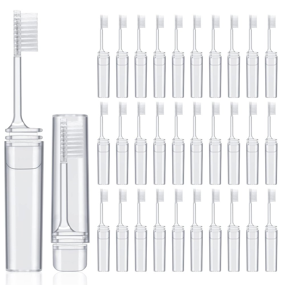 Rtteri 50 Pcs Travel Toothbrush Kit Bulk Folding Tooth Brush with Cover Transparent Potable Travel Size Mini Toothbrush Small Foldable Manual Tooth Brushes for Adult Camping School (Clear)