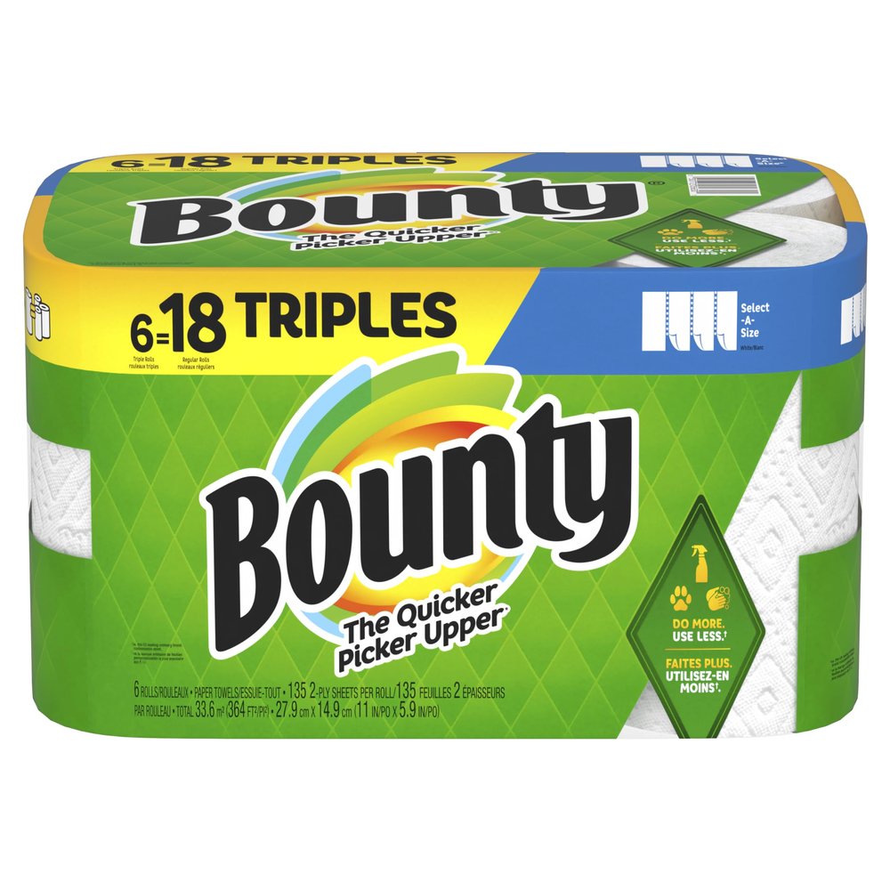 Bounty Select-A-Size Paper Towels, 6 Triple Rolls, White, 135 Sheets Per Roll