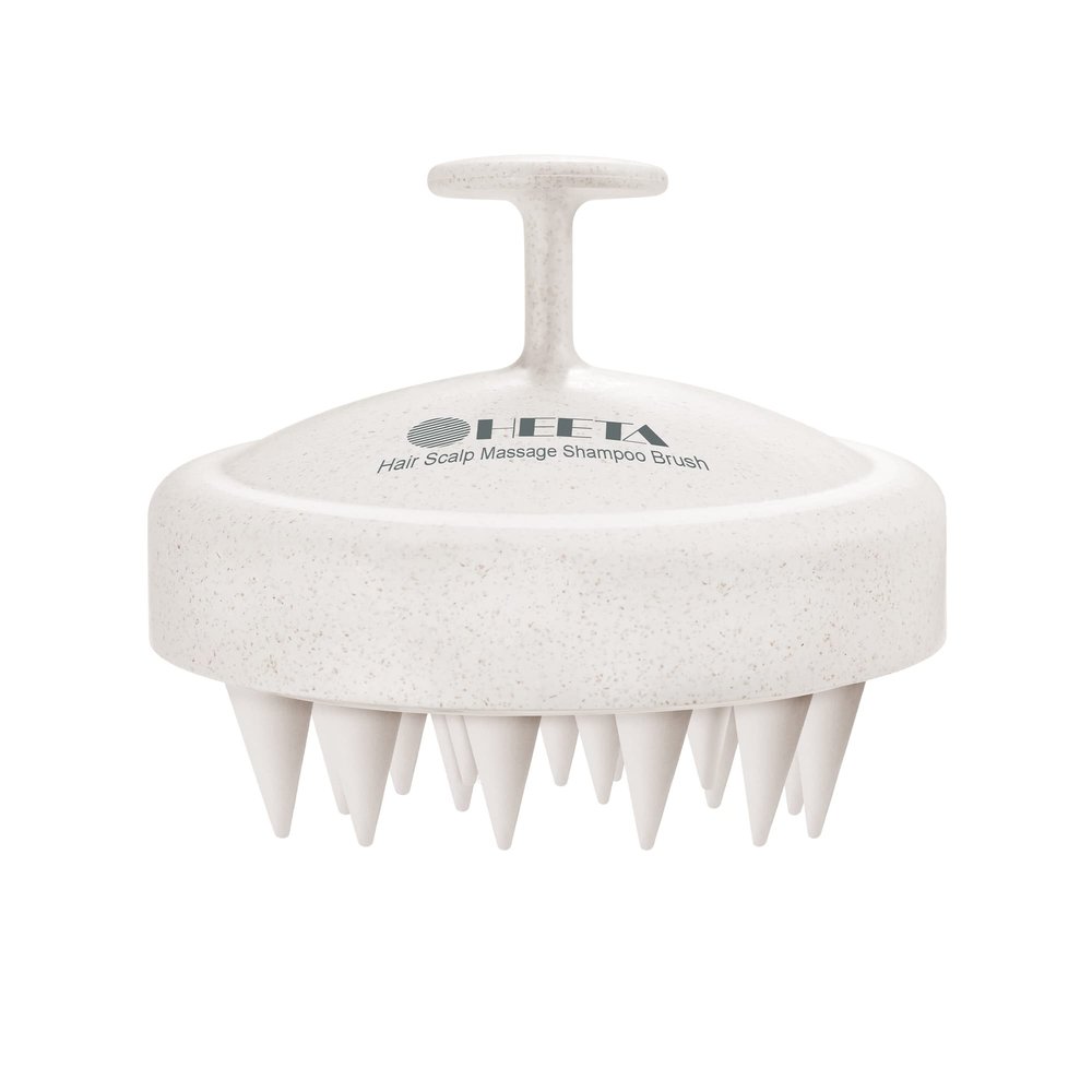 HEETA Scalp Massager Hair Growth, Soft Silicone Scalp Scrubber Shampoo Brush for Exfoliation, Dandruff Removal & Head Massage Stress Relax, Wet & Dry Use for Thick, Thin Hair Care, Wheat Straw Beige