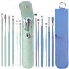 12 Pcs Ear Pick Earwax Removal Kit, Ear Cleaning Tool, Stainless Steel Earwax Removal Tool with Leather Storage Box (Blue&Green) view 1