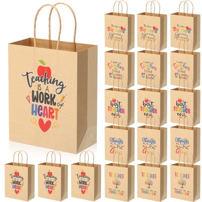 PerKoop 36 Pcs Teacher Appreciation Gift Paper Bag with Handles, Thank You Teacher Treat Present Bags for Teacher Appreciation Week, Birthday, Christmas Supplies(Kraft)