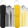 12 Pcs Ear Pick Earwax Removal Kit, Ear Cleaning Tool, Stainless Steel Earwax Removal Tool with Leather Storage Box (Black&Yellow) view 1