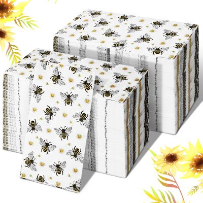 200 Pcs Bee Guest Napkins 2 Ply Disposable Paper Hand Towel for Bathroom Spring Yellow Napkins Floral Bathroom Hand Towels for Honey Bee Birthday Baby Shower Party Decoration Lunch Dinner Kitchen