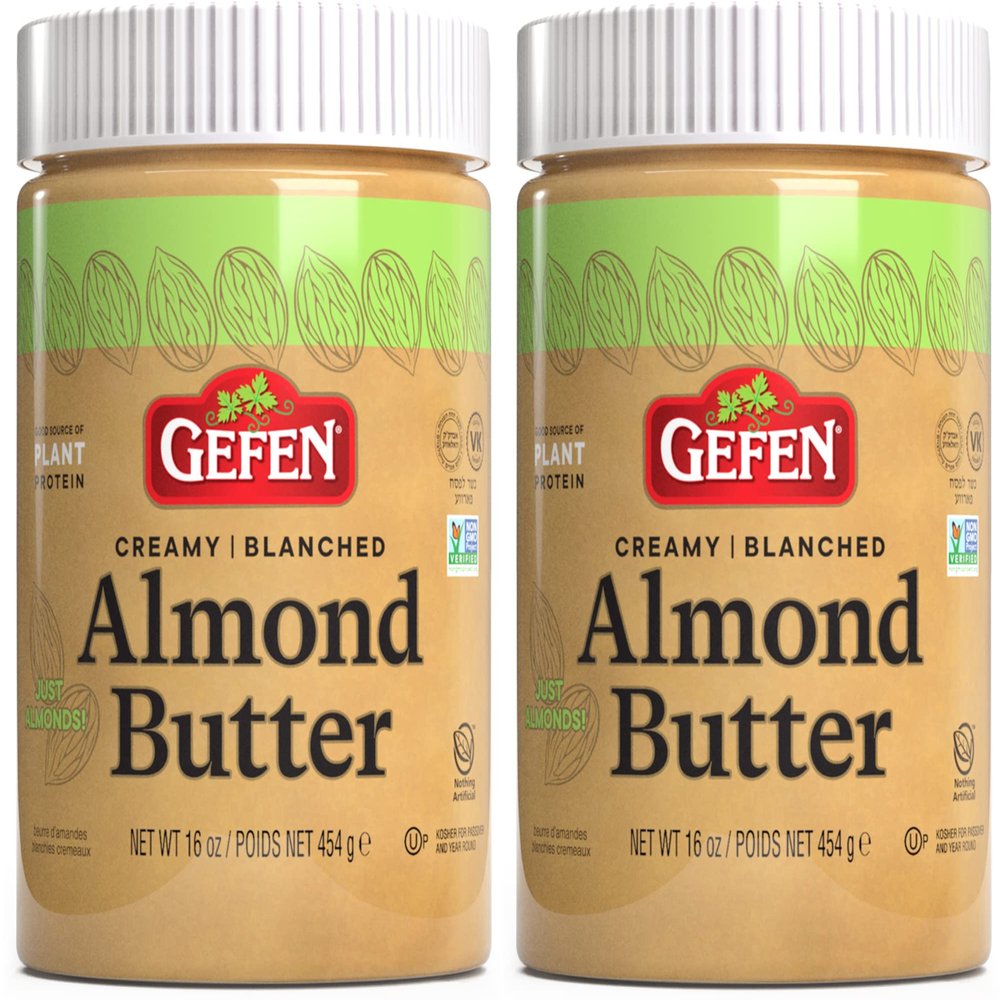 Gefen Pure Blanched Almond Butter, 16oz (2 Pack) | Non GMO | Rich, Smooth & Creamy Texture | No Salt or Sugar Added | Gluten Free | Vegan | Paleo | Keto | Product of USA | Kosher (Including Pasover)