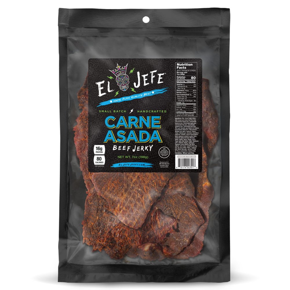 El Jefe Carne Asada 7oz Beef Jerky - Authentic Mexican Style Slab Jerky Handcrafted in Small Batches for a Bold Hispanic Flavor