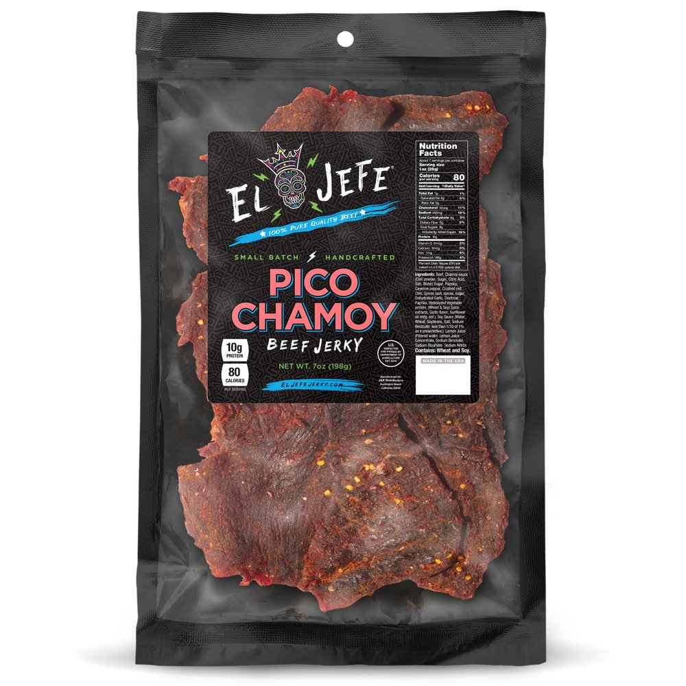 El Jefe Pico Chamoy Beef Jerky - Hand Crafted Small Batch Mexican Style Hispanic Slab Jerky - Bold & Authentic Flavor for Snacking and Entertaining! - 7oz