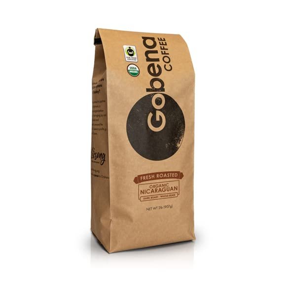 Gobena Coffee 2lb Fair Trade Organic Certified Nicaraguan Whole Bean Dark Roast, 100% Arabica Specialty Coffee, 32 ounces, 2 pounds, Bulk