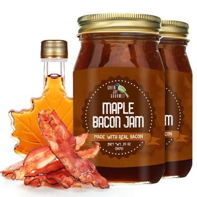 Green Jay Gourmet Maple Bacon Jam - Classic Spread for Burgers, Sandwiches, Toast, Charcuterie - Sweet, Savory Flavoring for Meat, Poultry, Dressing - Zero Trans Fat, No MSG, Gluten-Free - 2 x 20 oz