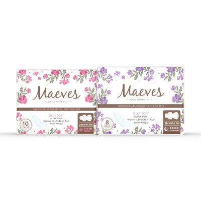 Maeves Pads Ultra Thin Feminine Care, Maxi, Sanitary Napkins with Wings for Super, Extra Heavy Flow Pads, Large, Extra Long Overnight Flow Multipack Period Pads for Women - 18 Count