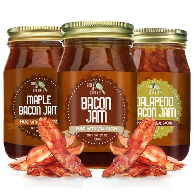 Green Jay Gourmet Bacon Jam Sampler Pack - Classic Spread for Burgers, Sandwiches, Toast, Charcuterie - Sweet, Savory Flavoring for Meat, Poultry, Dressing - MSG, Trans Fat, & Gluten Free - 3 x 20 oz