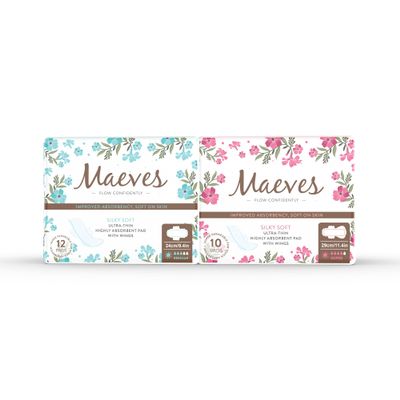 Maeve's Pads Ultra Thin Feminine Care, Maxi Sanitary Napkins with Wings for Regular, Super, Heavy Flow - 22 Count