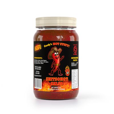 Gordy's Hot Stuff! Shitsohot Salsa - Made in Texas - Extreme Heat with Carolina Reaper, Scorpion & Ghost Peppers - 8oz