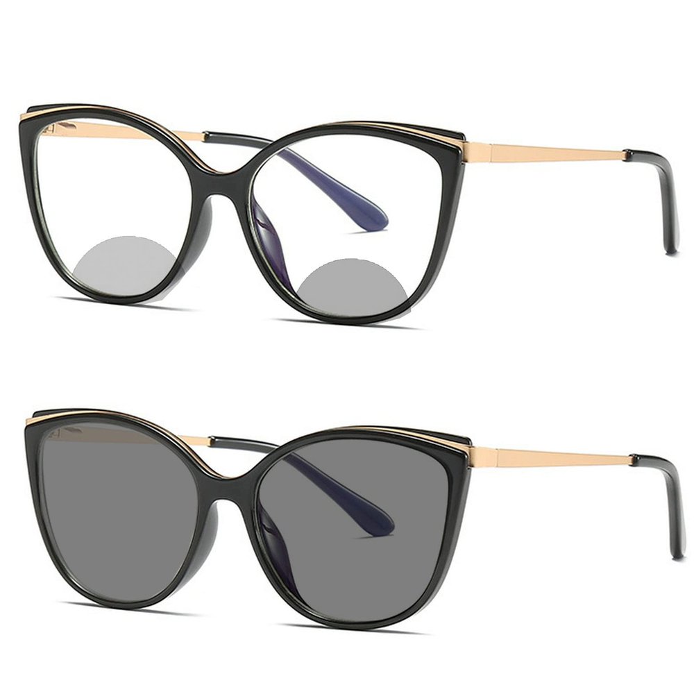 willochra Transition Photochromic bifocal Cat Eye Progressive Multifocal Presbyopic Reading Glasses Sunglasses for Women Readers (black, 3, multiplier_x)