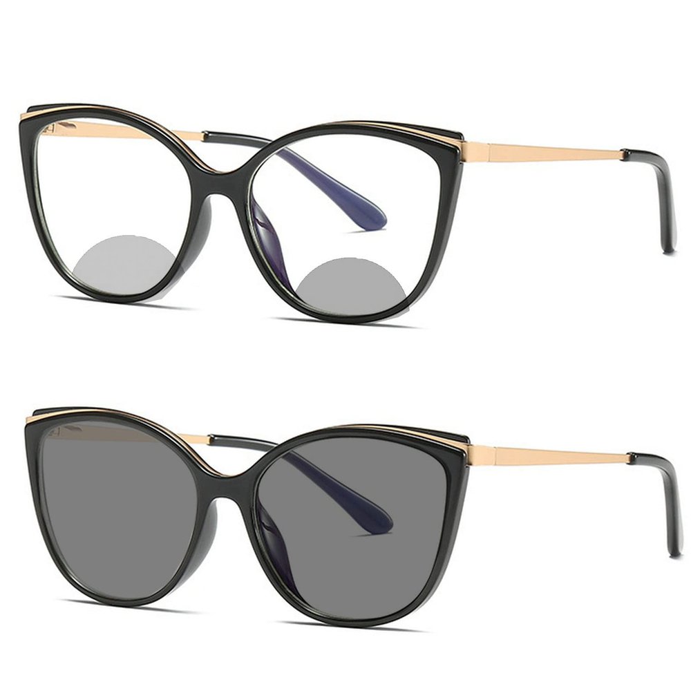 willochra Transition Photochromic bifocal Cat Eye Progressive Multifocal Presbyopic Reading Glasses Sunglasses for Women Readers (black, 0, multiplier_x)