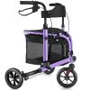 WALK MATE 3 Wheel Rollator Walker with Seat for Slim Seniors, Padded Backrest Lightweight Foldable Walker Ideal for Elderly, 8 Inch Tri-Wheel Modern Mobility Walking Aid Aluminum, Purple view 1