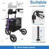 WALK MATE 3 Wheel Rollator Walker with Seat for Slim Seniors, Padded Backrest Lightweight Foldable Walker Ideal for Elderly, 8 Inch Tri-Wheel Modern Mobility Walking Aid Aluminum, Purple view 2