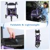 WALK MATE 3 Wheel Rollator Walker with Seat for Slim Seniors, Padded Backrest Lightweight Foldable Walker Ideal for Elderly, 8 Inch Tri-Wheel Modern Mobility Walking Aid Aluminum, Purple view 4