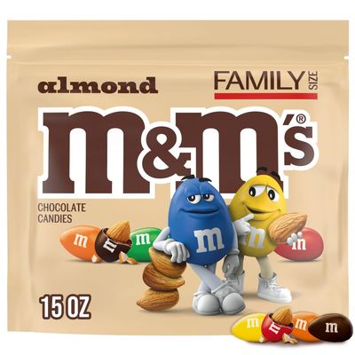 M&MS Almond Milk Chocolate Candy Bulk Family Size, 15 Oz Resealable Bag, Crunchy Almonds Covered in Smooth Milk Chocolate, Ideal for Snacking, Movie Nights, Baking, and Party Treats