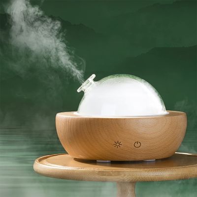 Fancemot Glass Essential Oil Diffuser with Real Wood Base, 180ml Aromatherapy Diffuser with 2 Mist Modes, 7 Colors LED Light Ultrasonic Cool Mist Humidifier for Home and Office