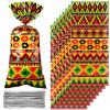 100 Pcs Juneteenth Party Cellophane Treat Bags Red Yellow Green Black Plastic Goody Gift Candy Bags with Silver Twist Ties for African Afro American Festival Celebration Happy Juneteenth (Geometric) view 1