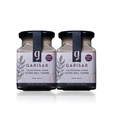 Garisar Stone Mill Sesame Tahini - 100% Turkish Whole Sesame Tahini, Non-GMO, Nut-Free, No Additives, Keto, Tahini for Dubai Chocolate, Tahini Sauce, Tahini Paste for Hummus 7.05OZ (Pack of 12)