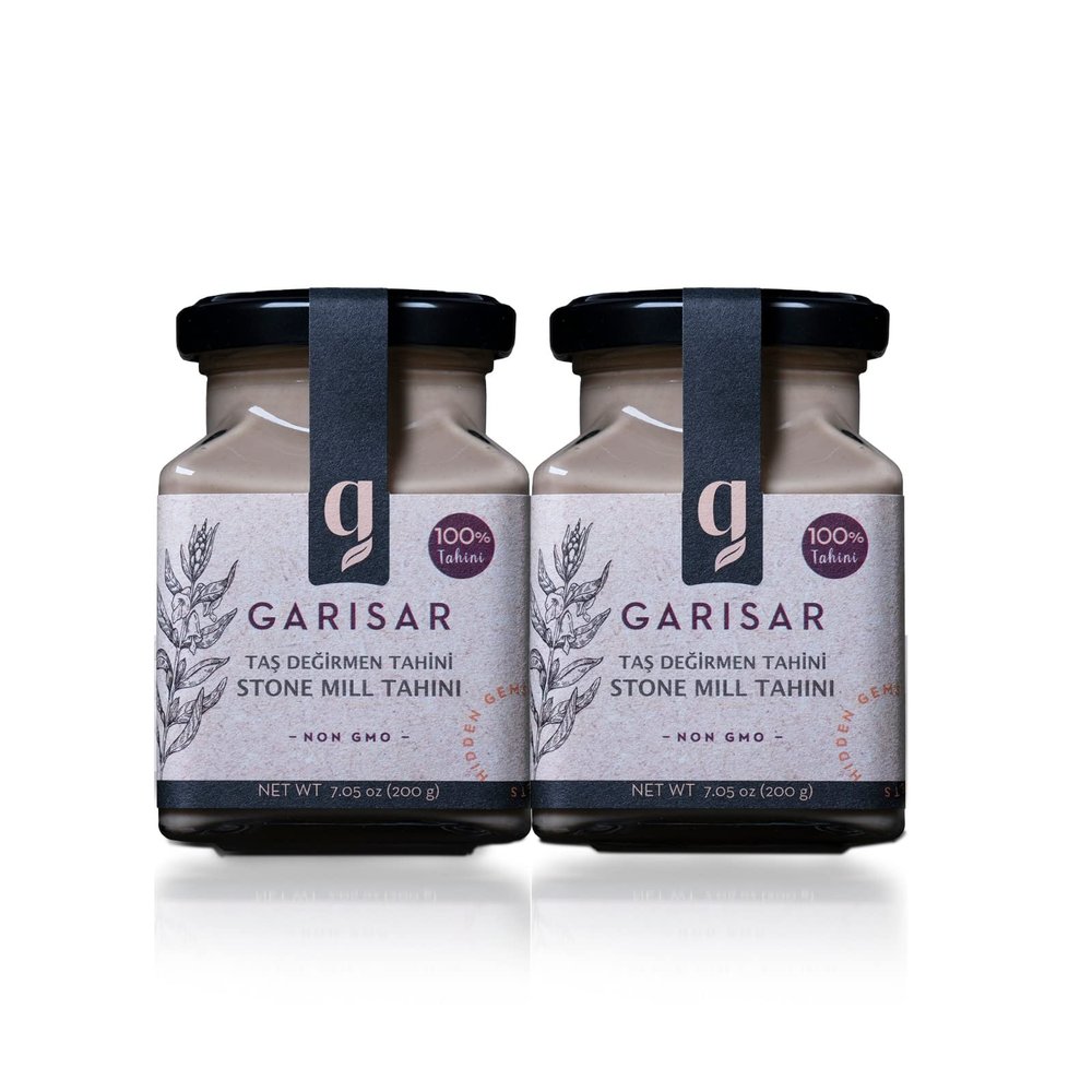 Garisar Stone Mill Sesame Tahini - 100% Turkish Whole Sesame Tahini, Non-GMO, Nut-Free, No Additives, Keto, Tahini for Dubai Chocolate, Tahini Sauce, Tahini Paste for Hummus 7.05OZ (Pack of 12)